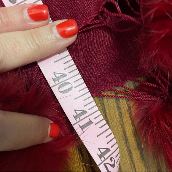 Ellen Tracy Maroon Pom Pom Cashmere and Silk Scarf - Picture 6 of 6